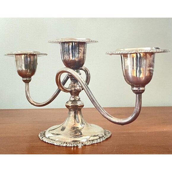 Vintage 3-Arm Silverplate Candelabra by Benedict Proctor  12” Wide Candle Holder - Picture 5 of 13